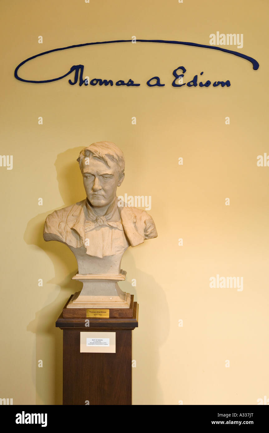 Bust and Signature of Thomas Alva Edison Thomas Edison House Louisville Kentucky Stock Photo