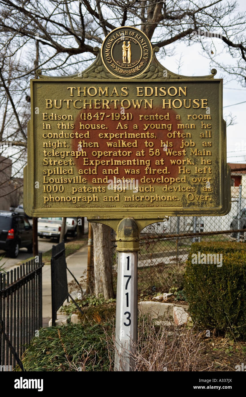 Historical Marker for the Butchertown Thomas Edison House Louisville