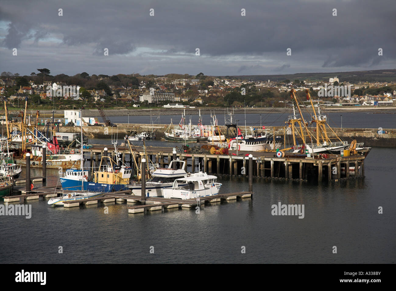 Newlyn Harbour Cornwall UK harbor docks fish quay dock fishing port boats trawlers Stock Photo