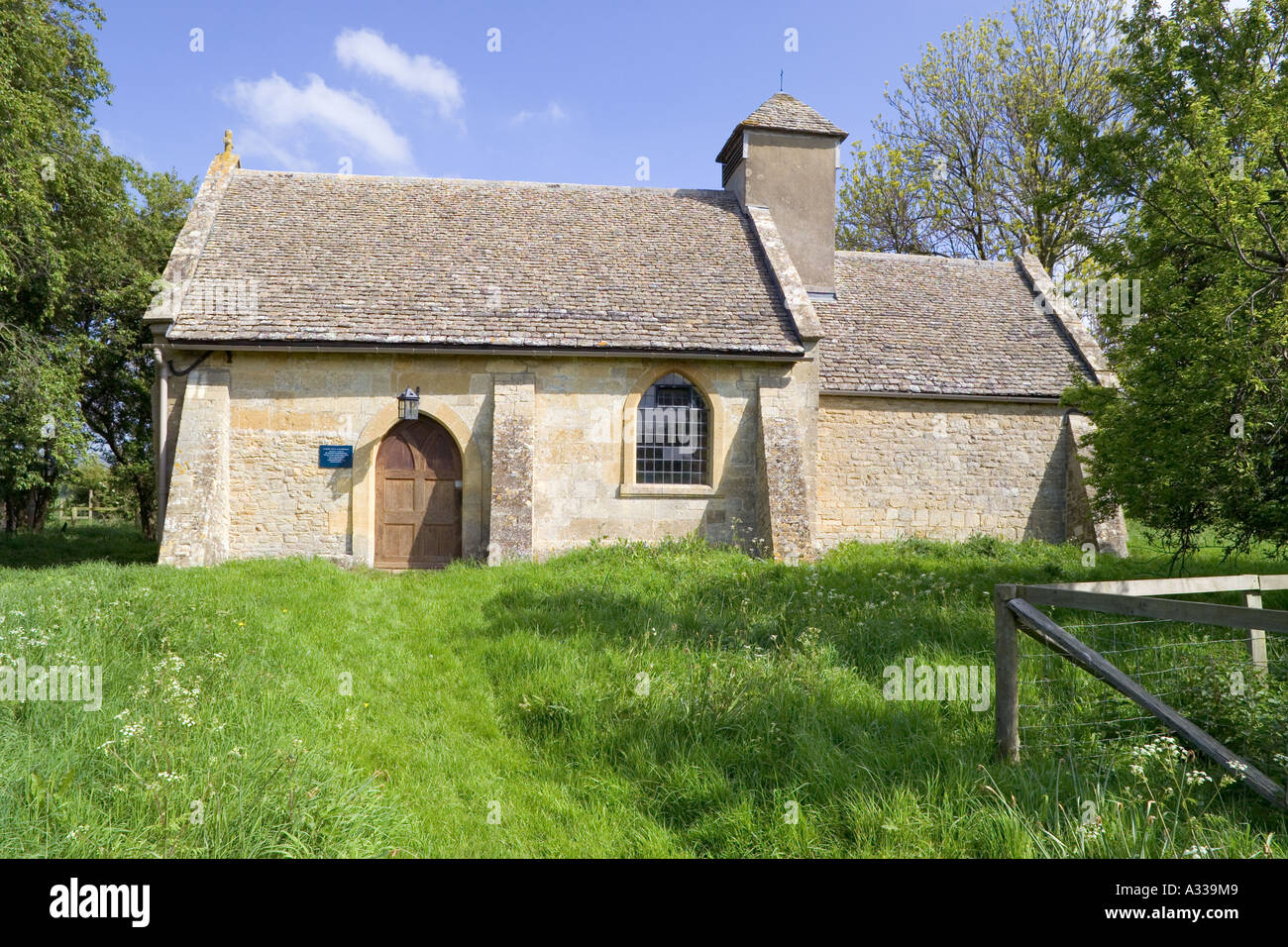 12th century church of St Mary at Little Washbourne, Gloucestershire now administered by The Churches Conservation Trust Stock Photo