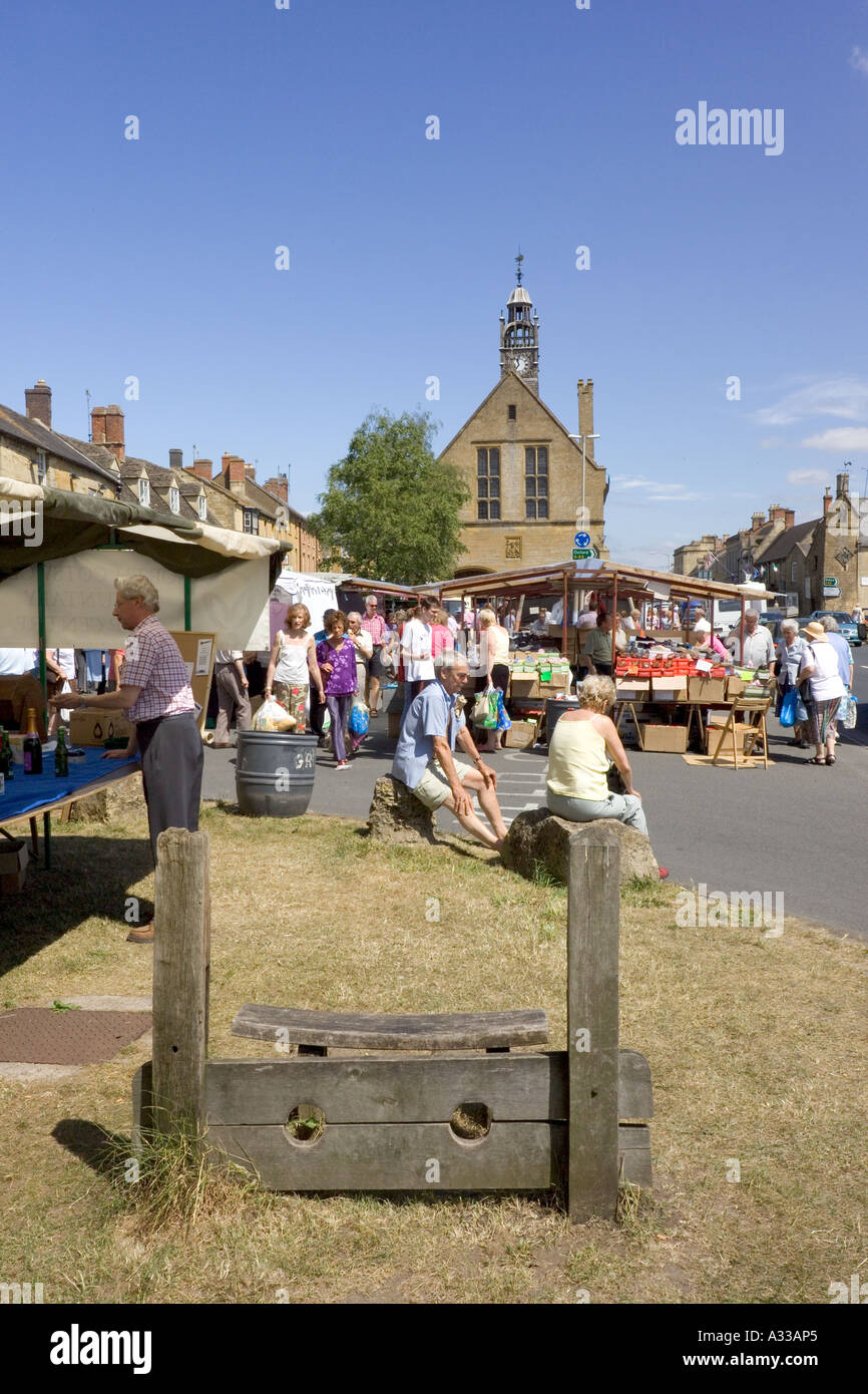 Market day at the Cotswold town of Moreton in Marsh, Gloucestershire
