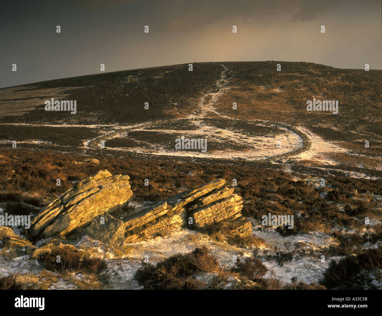 Grimspound Bronze Age Stone Circle Dartmoor, Devon, England Stock Photo