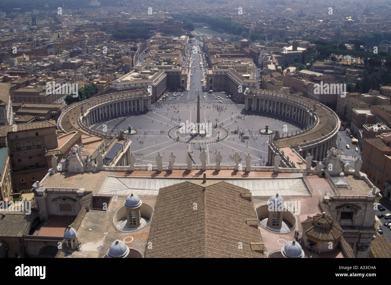 St Peter's Square, Piazza San Pietro, from the Dome of St Peter's Basilica, Rome, Italy Stock Photo