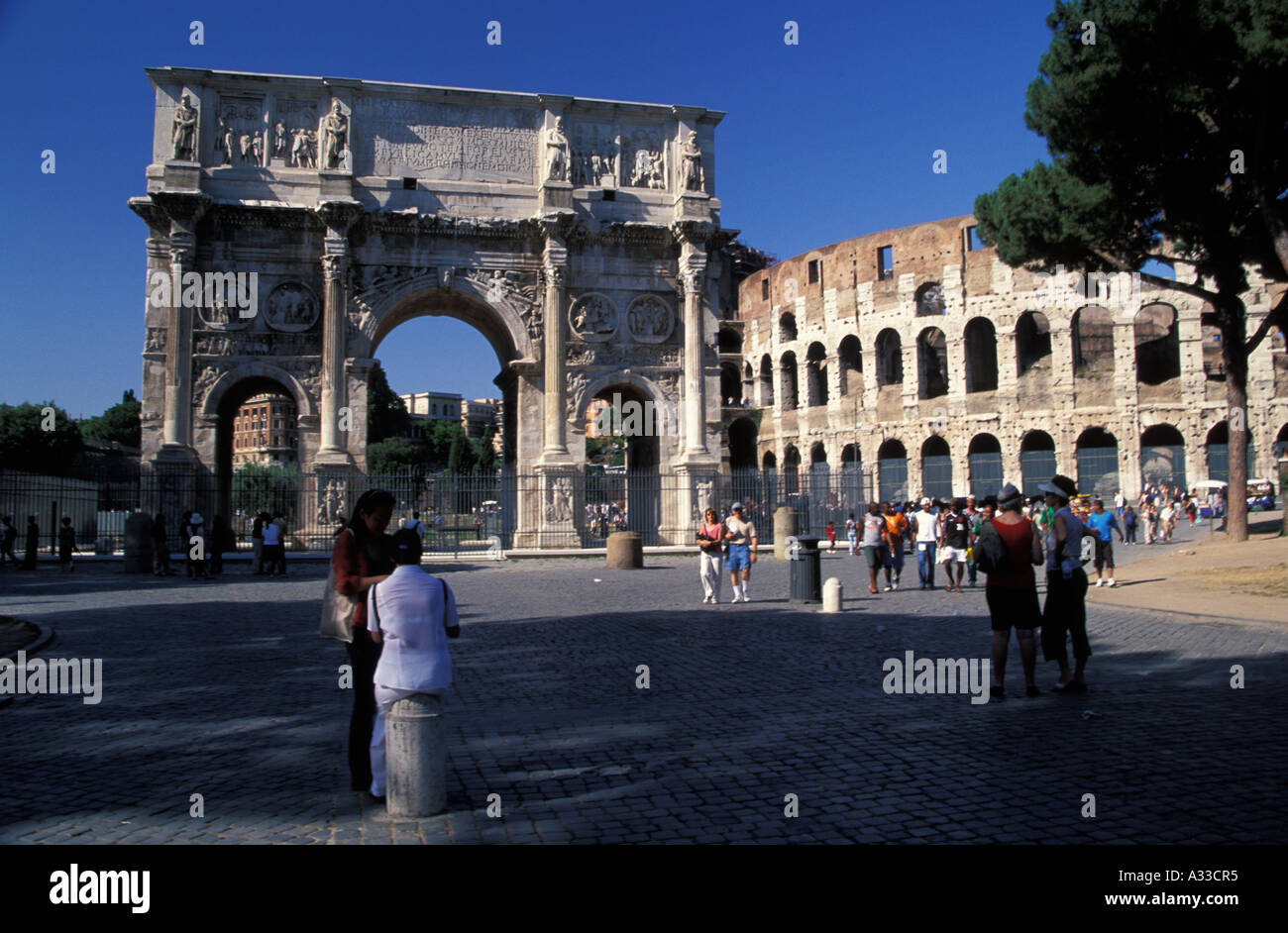 The Arch of Constantine and the Colosseum, Rome, Italy Stock Photo