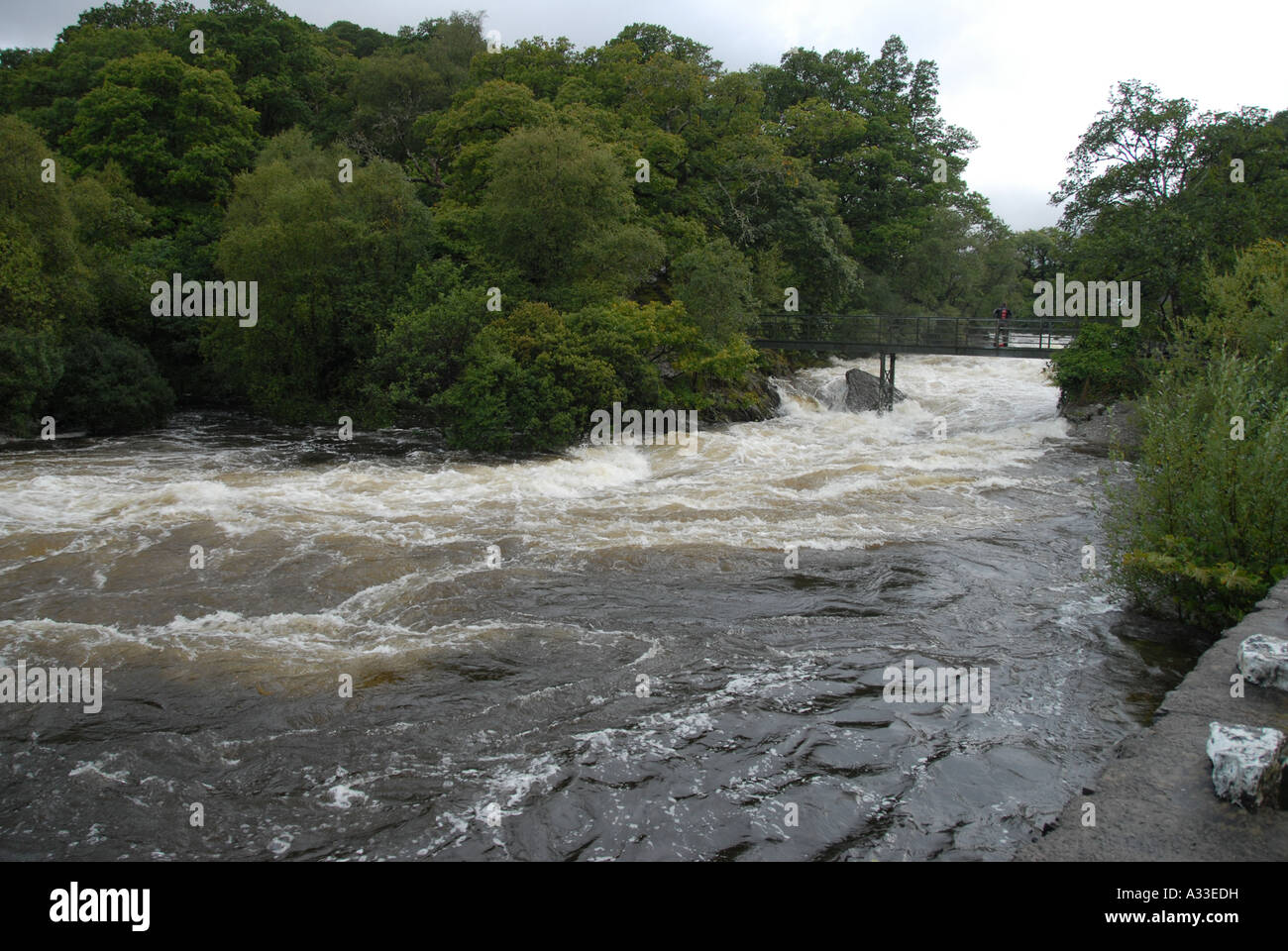 The River Llugwy in Flood near Capel Curig Snowdonia North West Wales ...