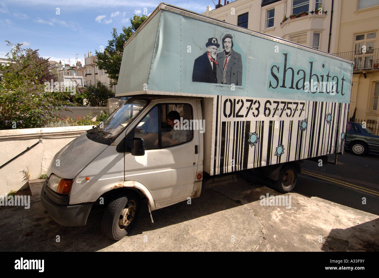 A Shabitat furniture van which collects and delivers recycled goods taking the micky out out of furnishing store Habitat Stock Photo