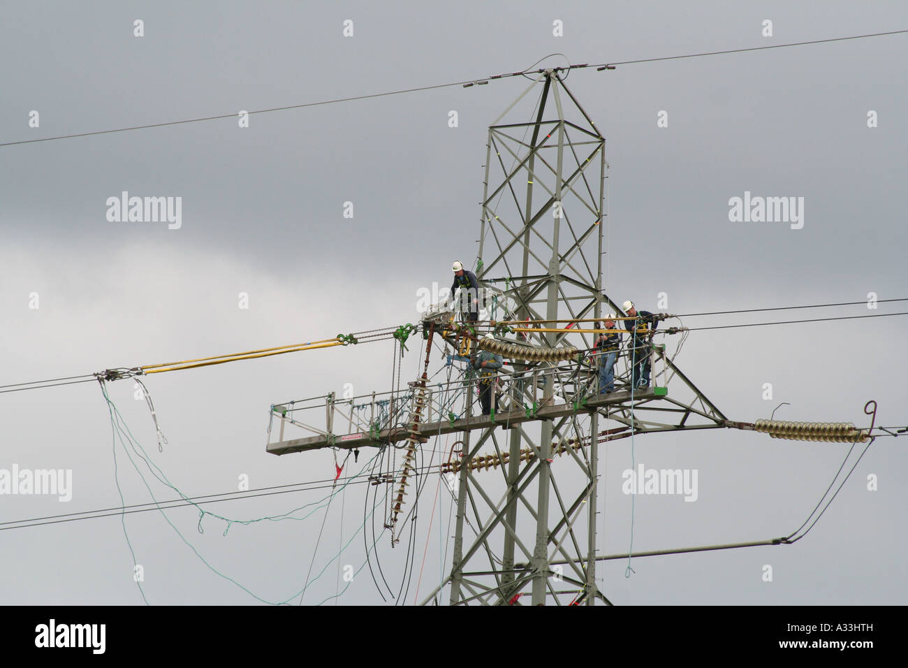 Engineers Replacing Electric Cables Laleston South Wales Stock Photo