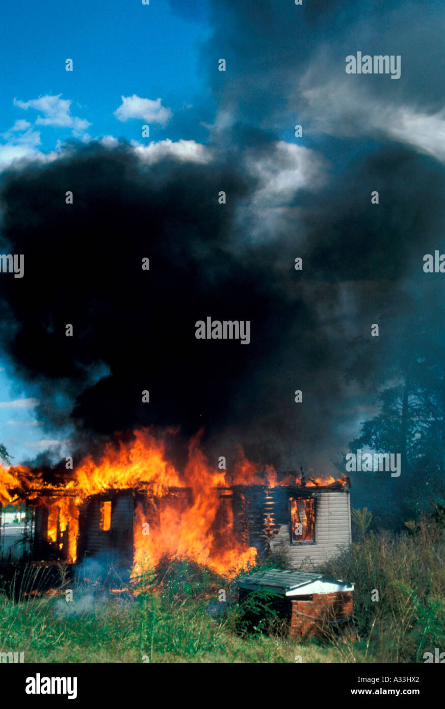 Building fire disaster Stock Photo