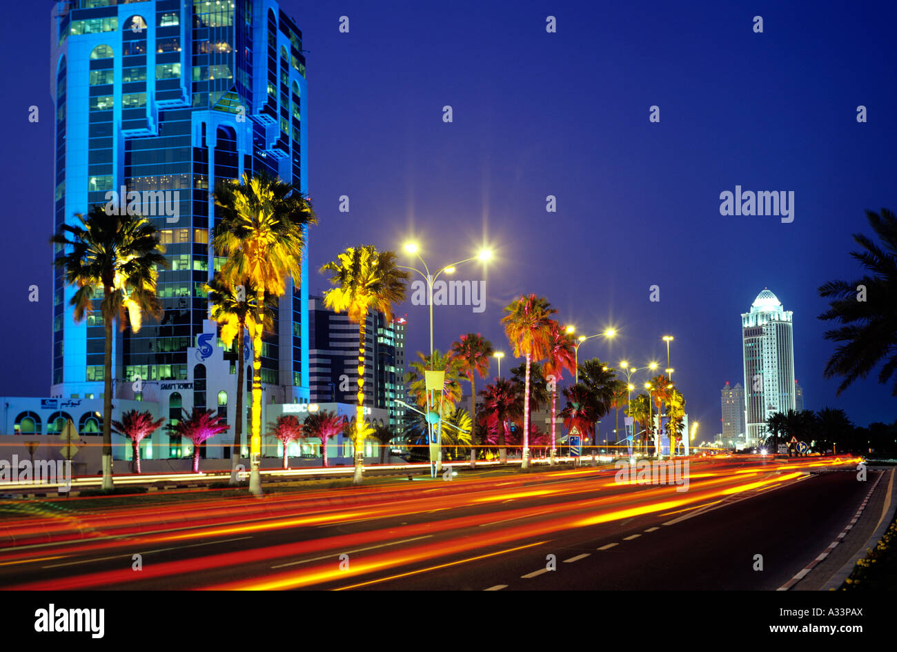 DOHA AT NIGHT Stock Photo