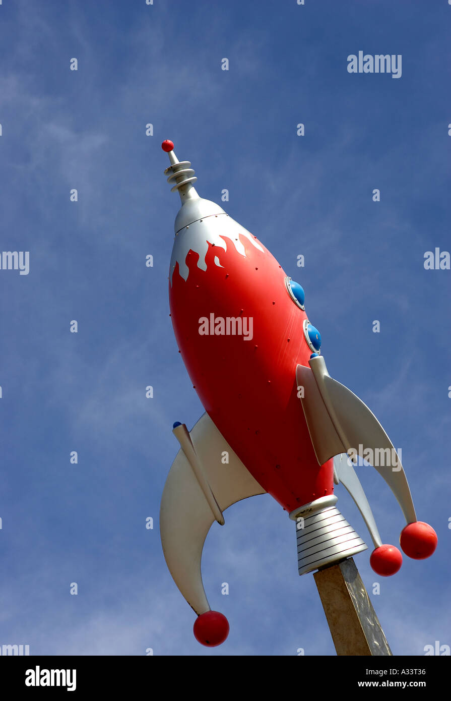 Toy rocket against a blue sky orlando florida america usa Stock Photo