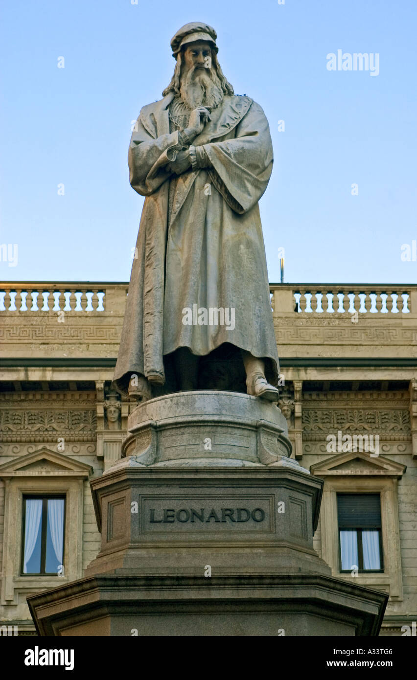 The Leonardo da Vinci Leonardo statue at Piazza Scala Milan Italy Stock