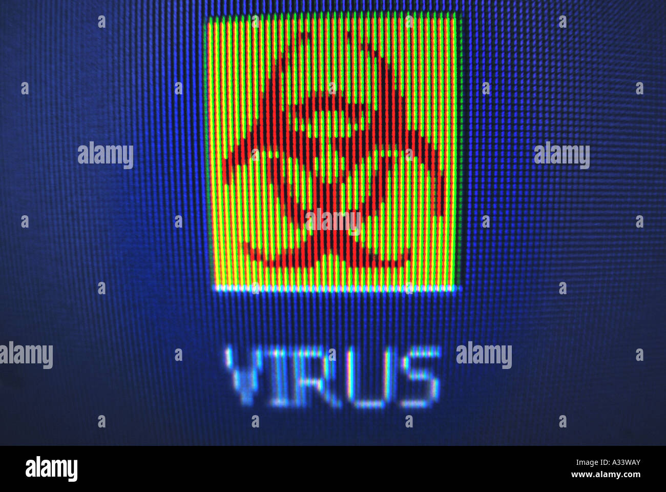 virus symbol on computer screen biohazard Stock Photo - Alamy