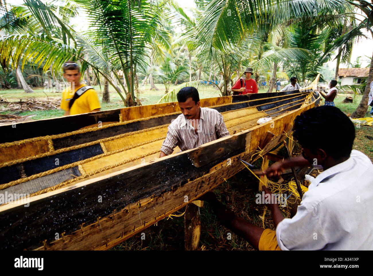 BOAT BUILDING IN ALAPPUZHA KERALA Stock Photo