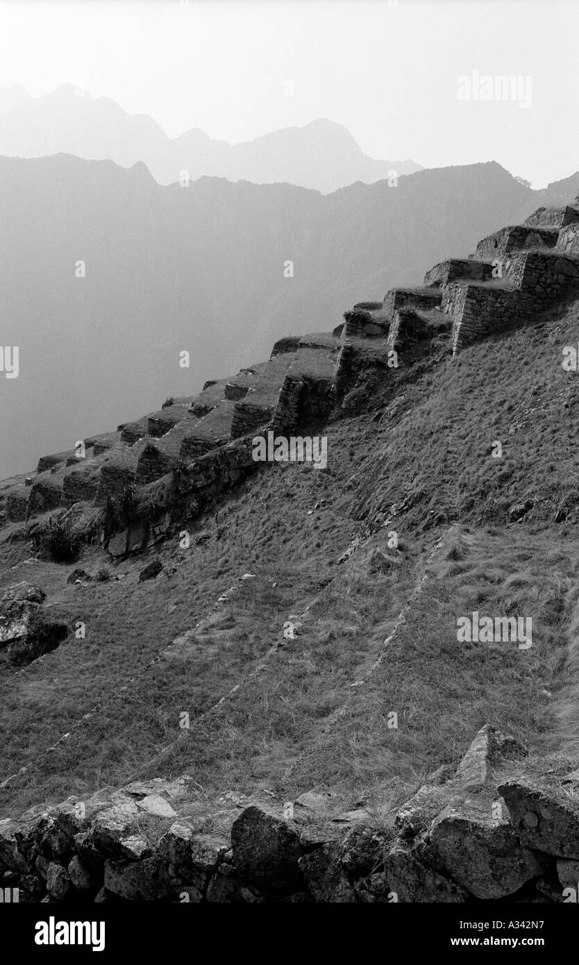 Machu picchu terraces stone Black and White Stock Photos & Images - Alamy