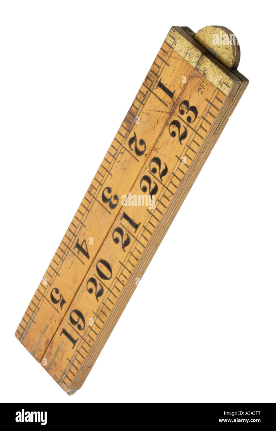 Folding wood measuring ruler Brass hinges Letter I Stock Photo Alamy