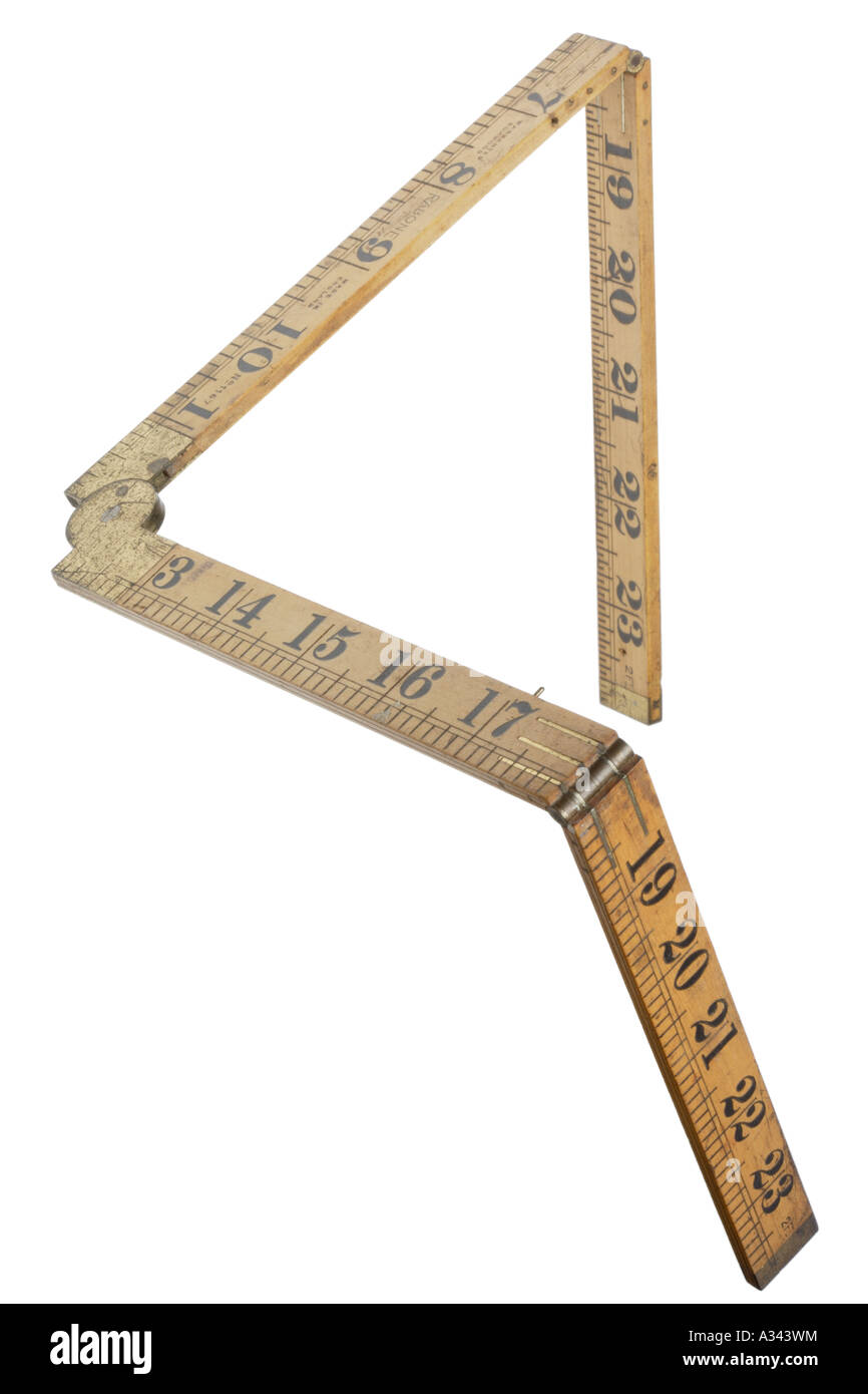 Folding wood measuring ruler Brass hinges Letter Y Stock Photo