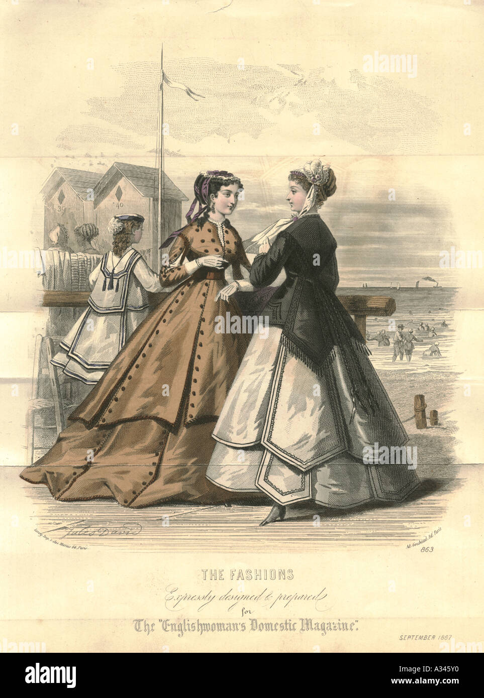 Fashion plate of seaside dress 1867 Stock Photo