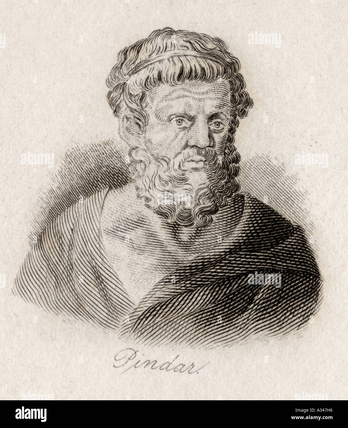 Pindar or Pindaris of Thebes, c. 518 – 438 BC.  Ancient Greek lyric poet.  Engraved by J W Cook Stock Photo