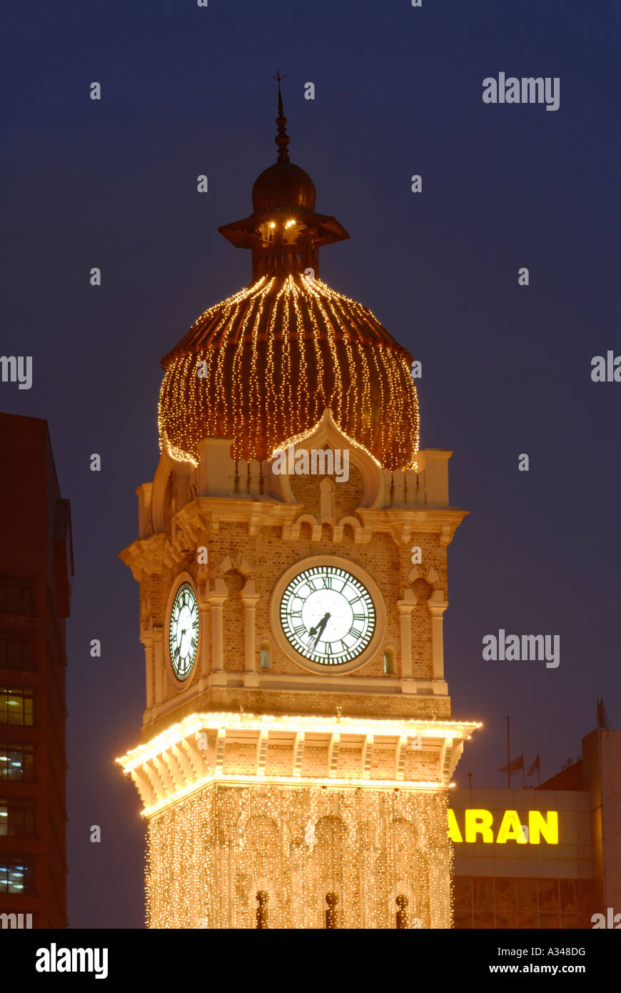 Clocktower of the Sultan Abdul Samad Building at dusk, Kuala Lumpur