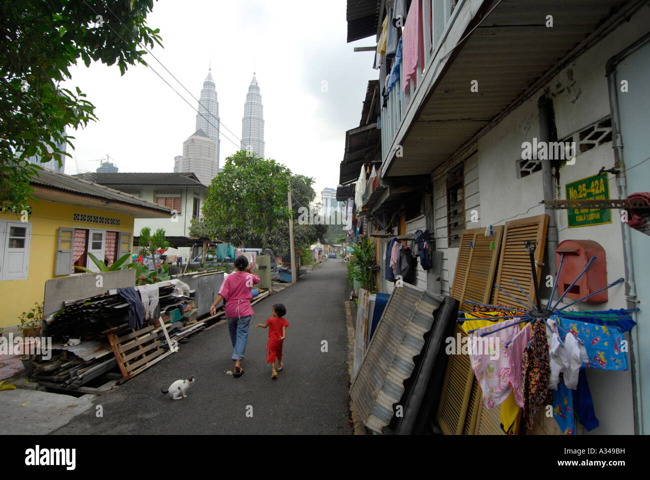 Lower cost housing in a neighbourhood near the Petronas Towers, Kuala Lumpur,  Malaysia Stock Photo