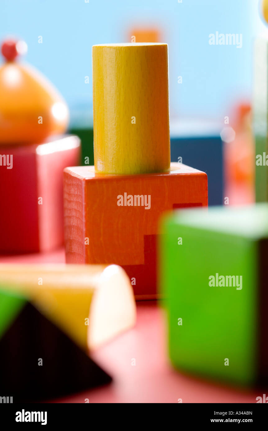 Wooden building blocks close up Stock Photo - Alamy