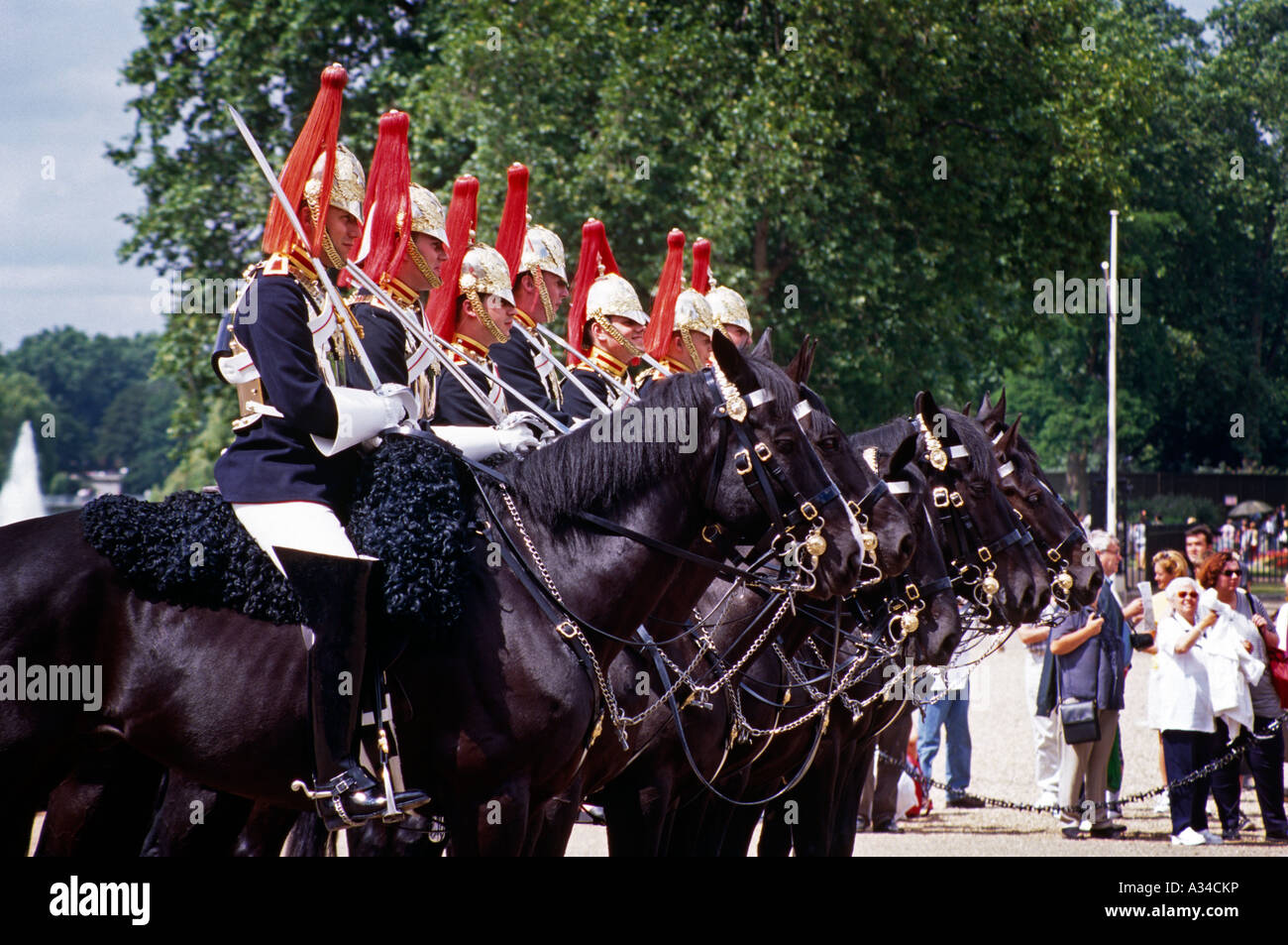 Horse guards on horses, changing of the guard, Horse Guards Parade, Whitehall, London, England Stock Photo