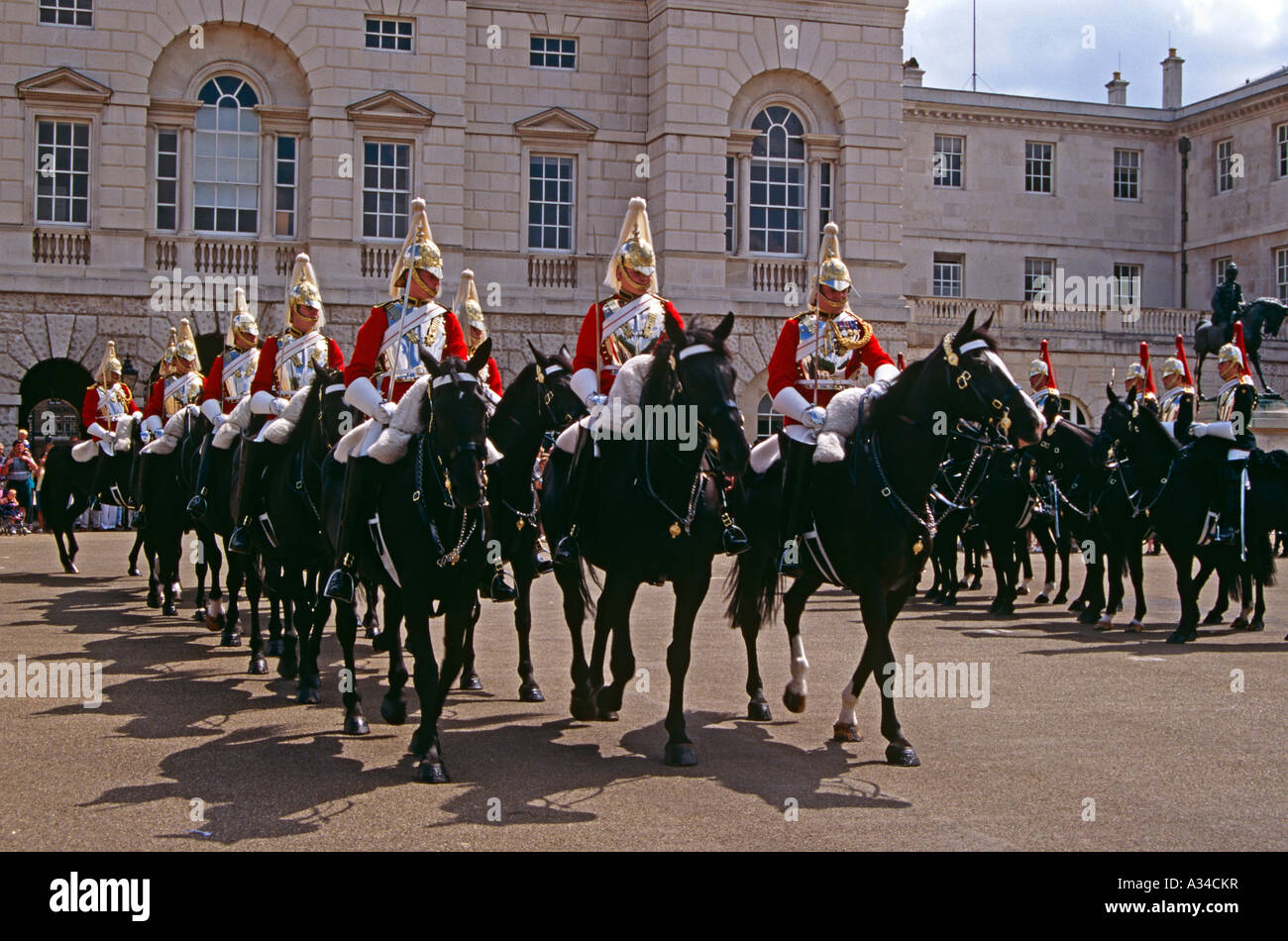 Horse guards on horses, changing of the guard, Horse Guards Parade, Whitehall, London, England Stock Photo