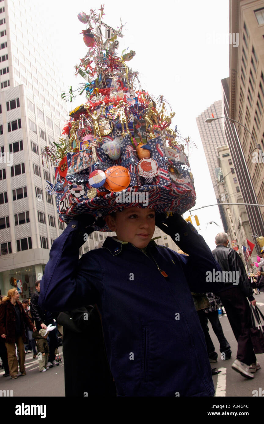 Thousands turn out on a gloomy Easter Sunday for the annual parade Tourists and New Yorkers came in their Sunday best clothing to gawk at the whimsical hats and outfits people wore Stock Photo
