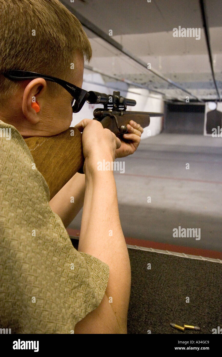 American indoor gun shooting range Male shooter at target practice Las  Vegas Nevada Shooting gallery Stock Photo - Alamy