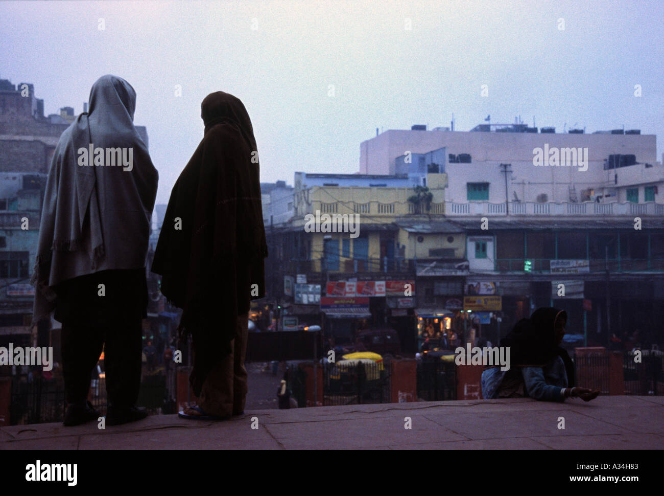 People on the steps of Jami Masjid Old Delhi India Stock Photo