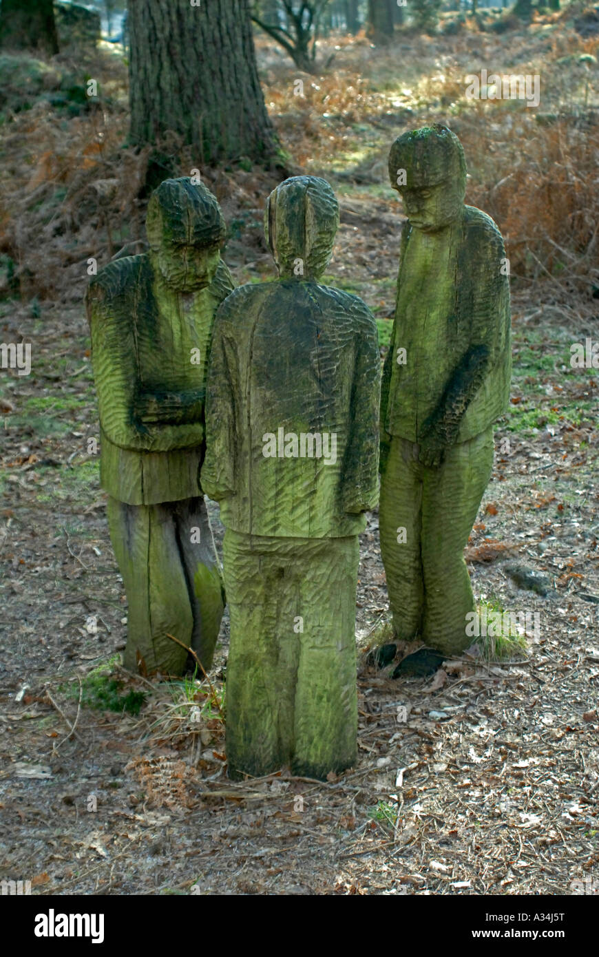 'Private Meeting'. Outdoor sculpture by Robert Koenig 1981. Grizedale Forest. Lake District National Park, Cumbria, England. Stock Photo