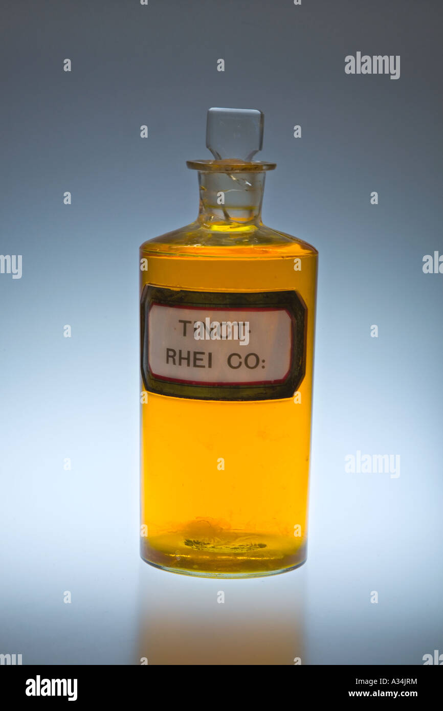 Coloured Liquid in Chemists glass stoppered Pharmacy Bottle; Apothecary