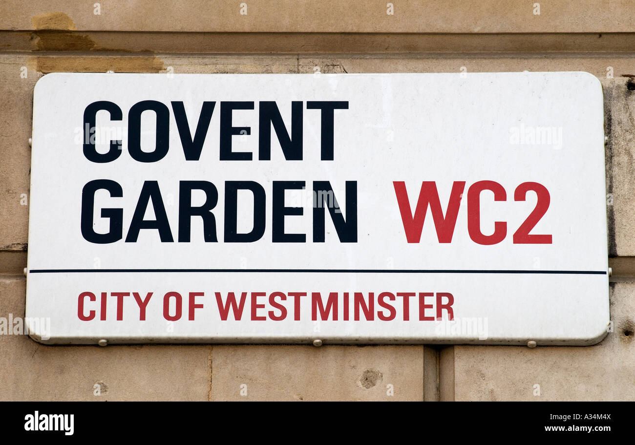 Covent Garden west central London England Street road sign Covent Gnd WC2 City of Westminster Stock Photo