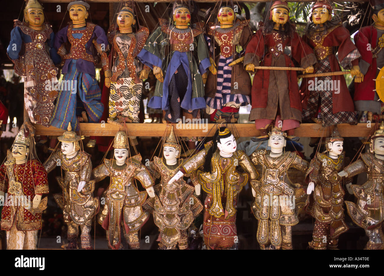 Wooden puppets for sale Mingun Myanmar Stock Photo Alamy