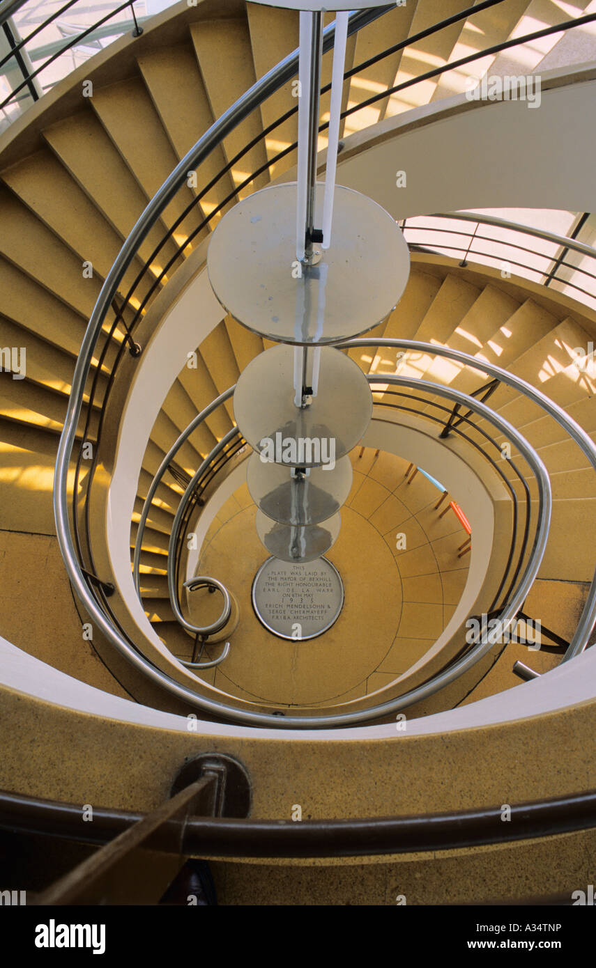 Staircase in the De La Warr Pavilion, Bexhill-on-Sea, Sussex, UK Stock Photo