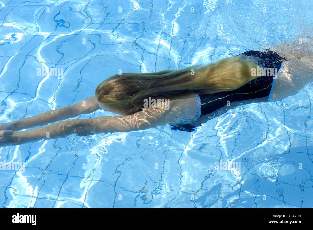 Young Woman Plunge Into The Pool At Home Stock Photo, Picture and Royalty  Free Image. Image 129574000.