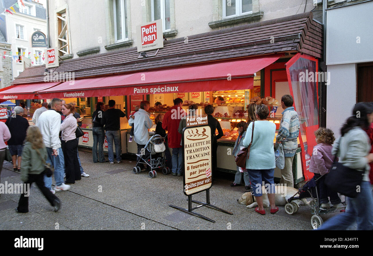 People shopping at French bakery stall shop Cherbourg France EU Europe ...