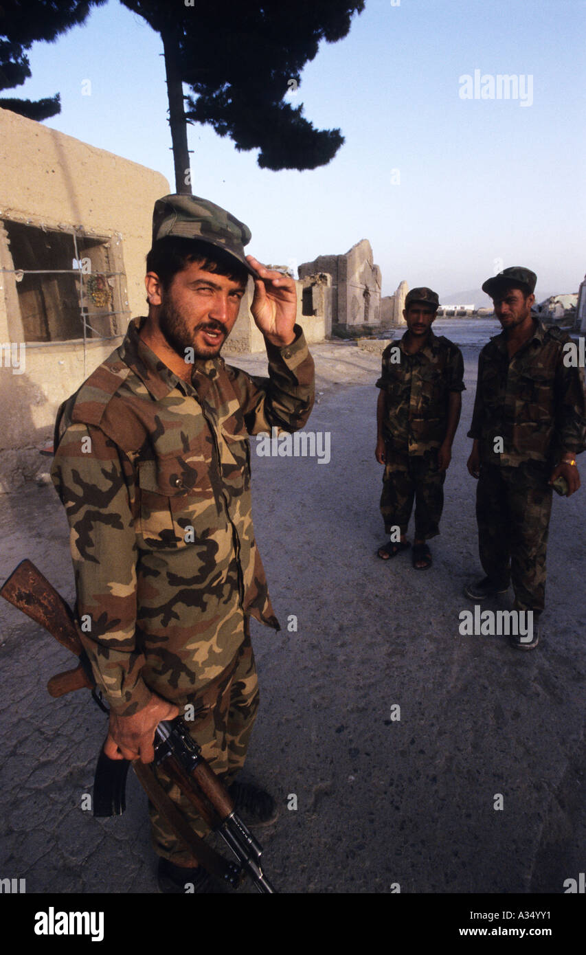 Kabul 17 July 2005 ANA soldiers patrolling the decadent buildings in a diserted district of the capital Stock Photo