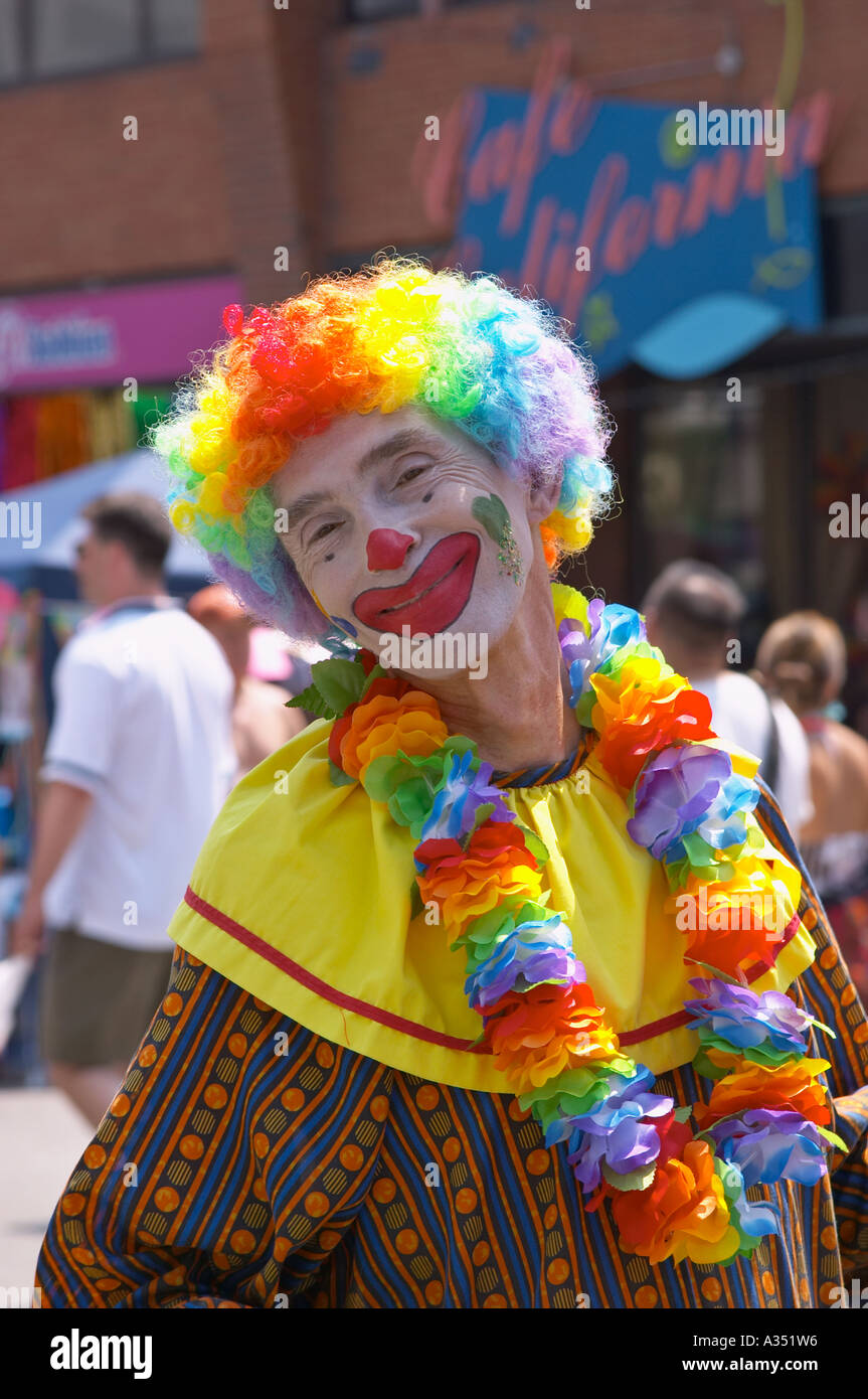 Clown at a Gay Pride Parade 2005, Toronto, Ontario, Canada. Stock Photo