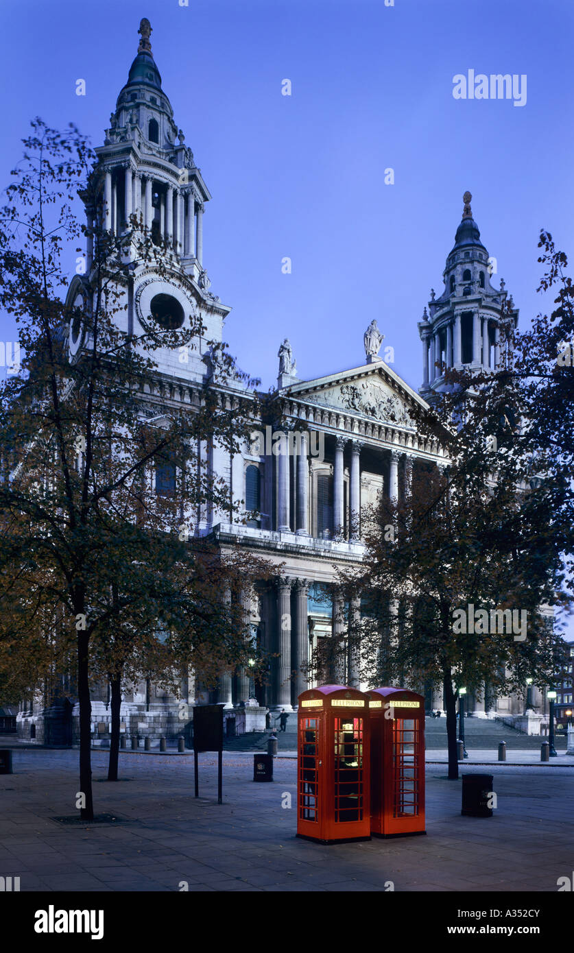 St . Pauls cathedral and telephone boxes , London , England Stock Photo