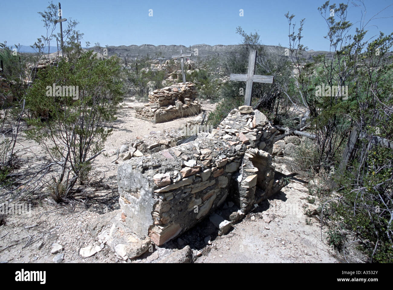 Graves in the Terlingua ghost town cemetery near Big Bend National Park ...