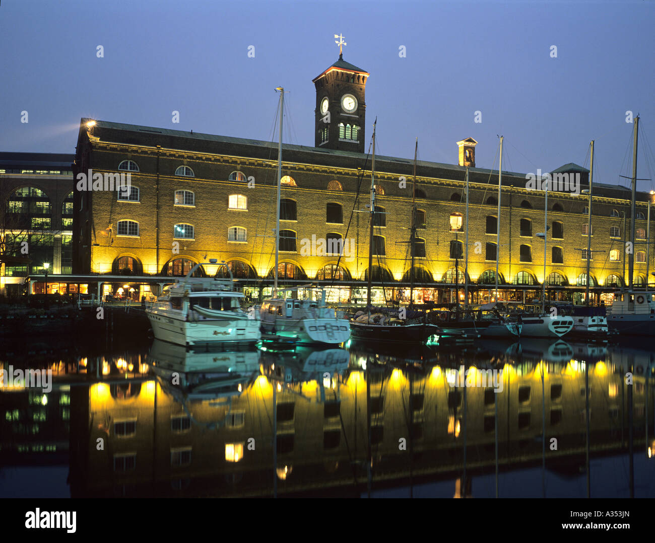 St.Catherines Dock  at night , london , England. Stock Photo