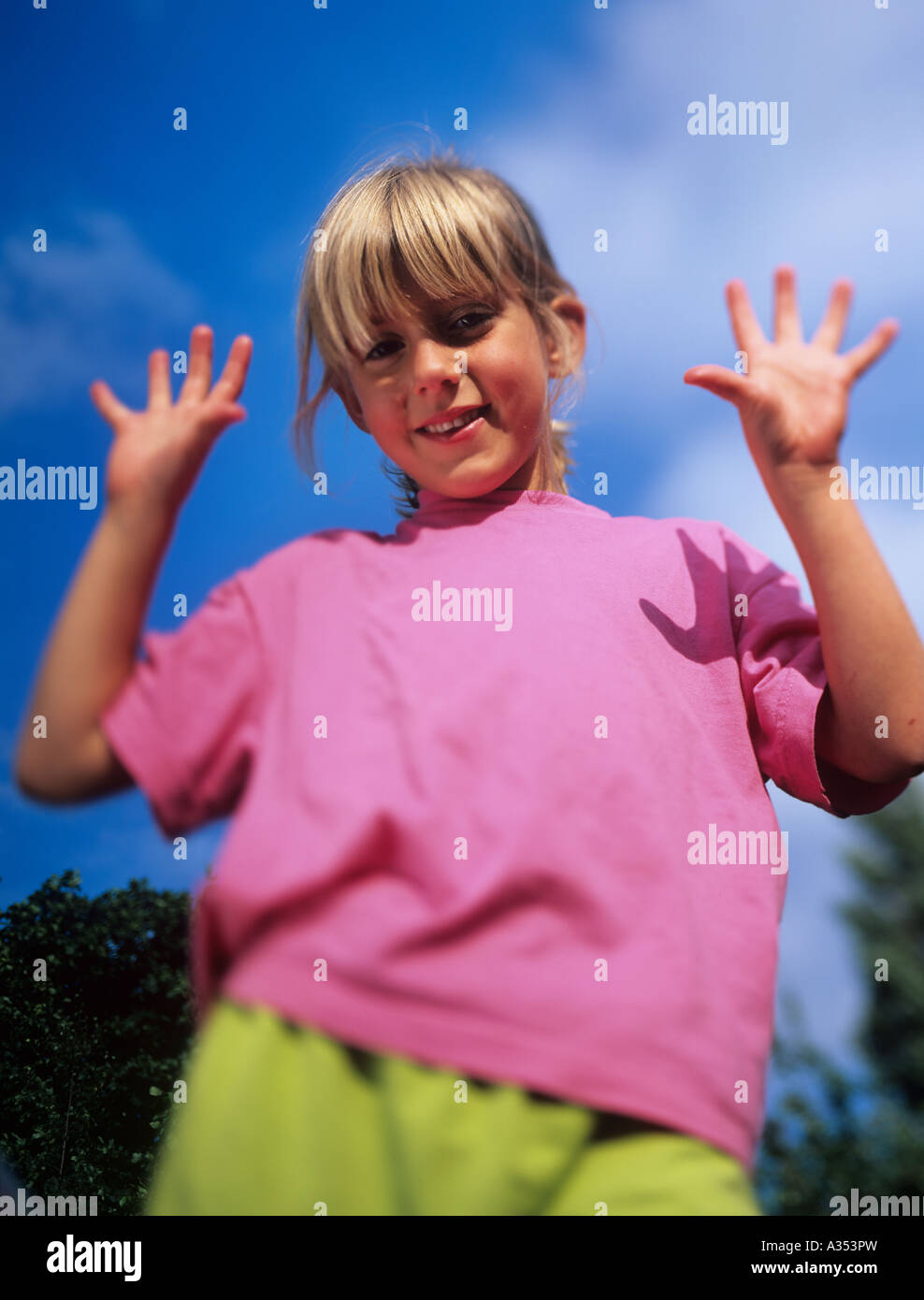 young girl showing her hands are clean. Stock Photo