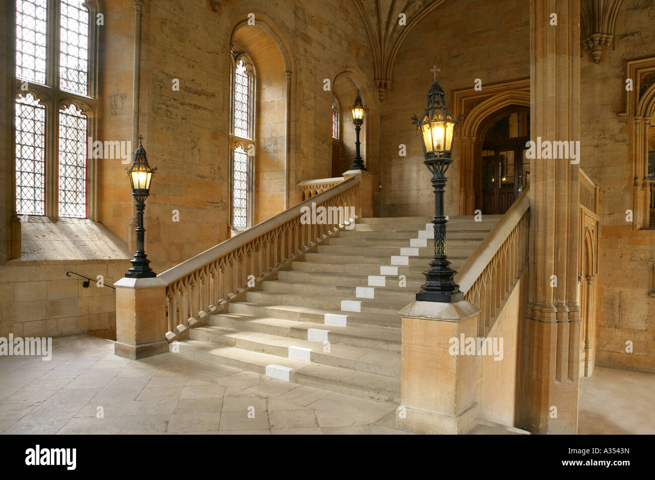Staircase at christchurch college oxford leading to the great hall. Stock Photo