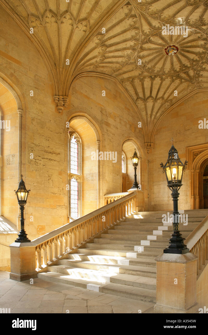 Staircase at christchurch college oxford leading to the great hall,england Stock Photo
