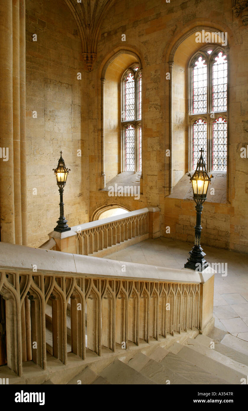 Staircase at christchurch college oxford leading to the great hall,england. Stock Photo