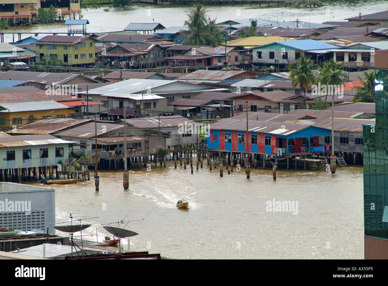 Houses on stilts above water at Bandar Seri Begawan capital of Brunei