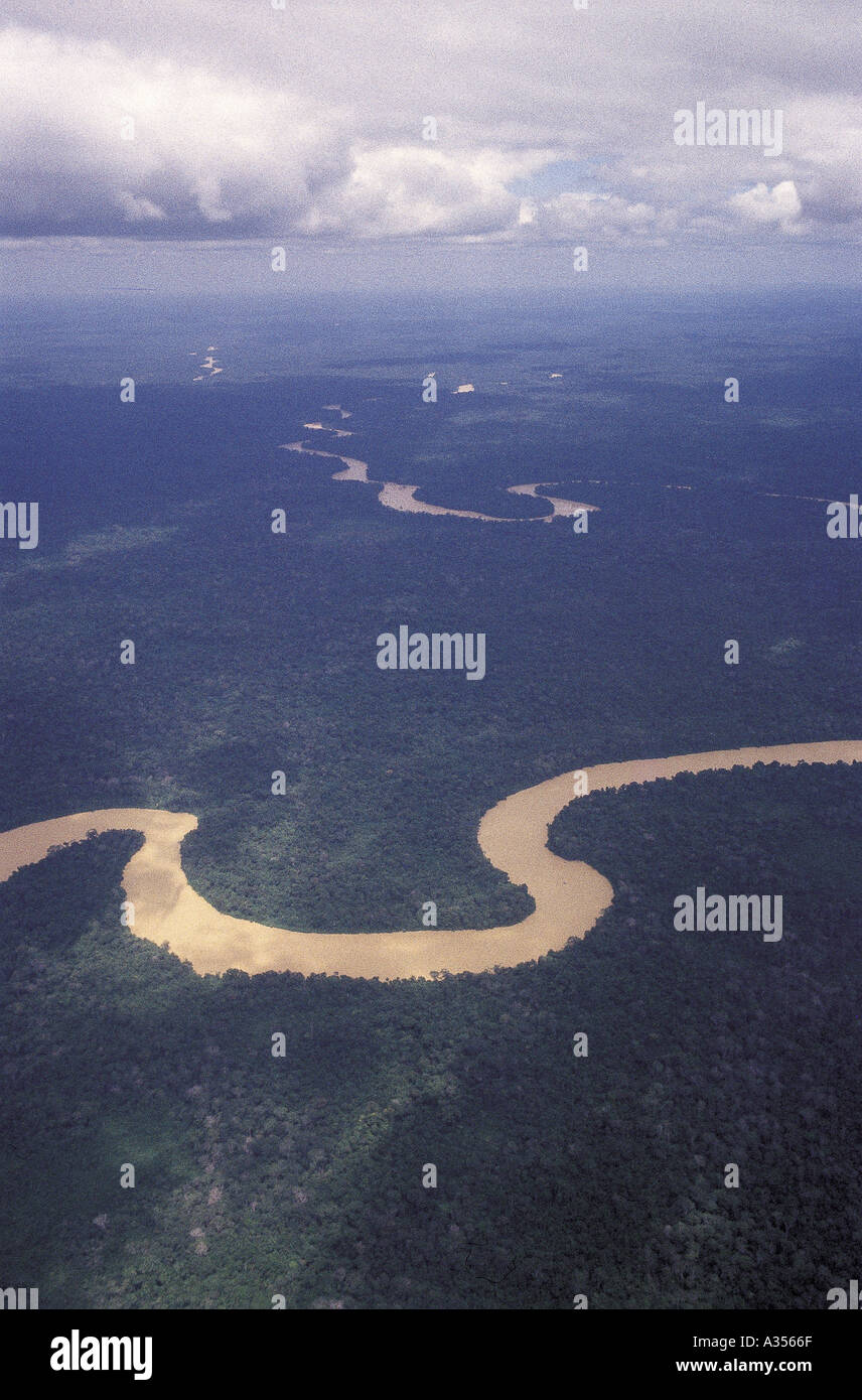 Amazon Basin Brazil Twisting rainforest river Mucajai Roraima State Stock Photo