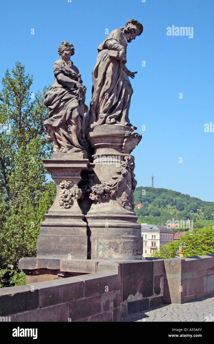 Statue on the Karluv most (Charles Bridge) over the Vltava river, Prague Stock Photo