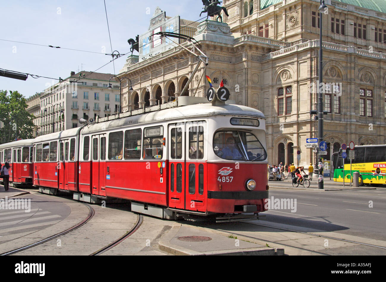 SGP Type E1 tram on route 2 outside the State Opera House, Vienna. Stock Photo